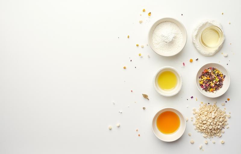 Collection of bath bomb ingredients laid out